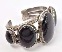 Bold Sterling Silver Native American Navajo Artist Tommy Moore Signed Black Onyx Cuff Bracelet