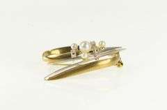 18K Yellow Gold Pearl Diamond Two Tone Vintage Swirl Pin/Brooch