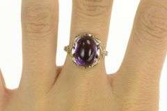 18K White Gold Art Deco Amethyst Filigree Engraved Elaborate Ring