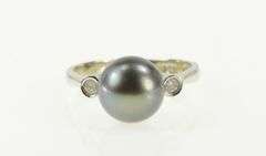 14K White Gold Pearl Diamond Three Stone Engagement Ring