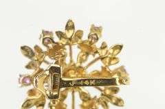 14K Yellow Gold 1960's Pearl Ruby Ornate Floral Round Pin/Brooch