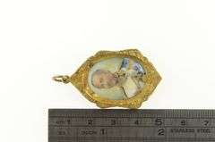 14K Yellow Gold Elaborate Painted Japanese Soldier Engraved Pendant