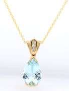 14kt Yellow gold 3.60ct Pear shaped Aquamarine and diamond accent pendant on chain