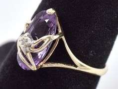 Sentimental 10K Yellow Gold Amethyst and Diamond Gemstone Ring