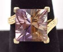 Giant 14K Yellow Gold Ametrine and Diamond Ring