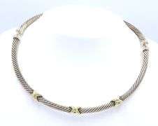 925 Sterling silver two tone X cable collar necklace