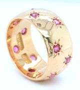 18kt Yellow gold Vintage burnished set ruby eternity band