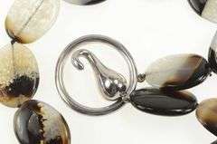 Sterling Silver Oval Agate Stone Hook Loop Statement Necklace