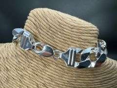 Men's 15.5mm Solid .925 Sterling Silver Flat Curb Chain Link Italy Bracelet 9" inch