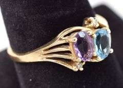 Saintly 14K Yellow Gold Amethyst and Topaz Gemstone Ring