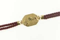 14K Yellow Gold Lion & Man Scene Burdick Co. Burgundy Cord Bracelet