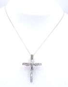 18kt White gold 1.05ctw baguette and oval diamond crucifix pendant on chain