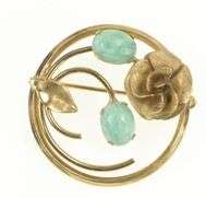 Gold Filled Round Retro Larimar Floral Swirl Circle Pin/Brooch