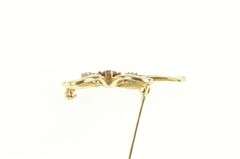 14K Yellow Gold 1930's Syn. Ruby Diamond Accent Bow Ribbon Pin/Brooch