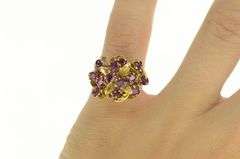 18K Yellow Gold 1960's Pink Sapphire Floral Cluster Cocktail Ring
