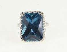 10K White Gold Radiant Cut Blue Topaz Ornate Cocktail Ring