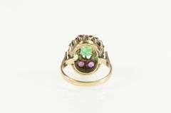 14K Yellow Gold Victorian Emerald Pink Sapphire Oval Cocktail Ring