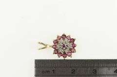 10K Yellow Gold Vintage Diamond Ruby Halo Cluster Pendant