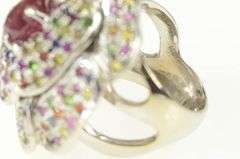 14K White Gold 7.00 Ctw Pink Sapphire Pave Encrusted Flower Ring