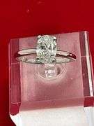 CERTIFIED 14K WHITE GOLD DIAMOND SOLITAIRE RING . 1.04 CARAT