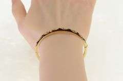 14K Yellow Gold 0.38 Ctw Diamond Enamel Ornate Bangle Bracelet