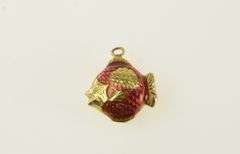 18K Yellow Gold 3D Puffy Enamel Fish Retro Animal Charm/Pendant