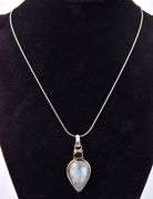 Superb Sterling Silver Moonstone and Ruby Gemstone Pendant Necklace