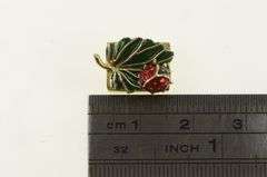18K Yellow Gold Enamel Lady Bug Leaf Slide Bracelet Charm/Pendant