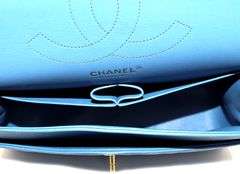 CHANEL Blue Quilted Jumbo Classic Double Flap, Caviar Leather Shoulder Bag W/ Dustbag & Card