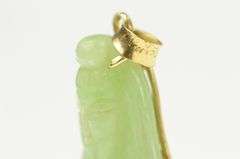 14K Yellow Gold Carved Chinese Jade Figure Statement Pendant