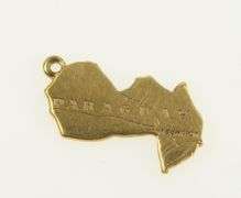 18K Yellow Gold Paraguay Country Travel Souvenir Map Charm/Pendant
