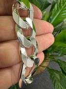 Men's 18mm Solid .925 Sterling Silver Flat Figaro Chain Link Italy Bracelet 9" inch