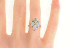 10K Yellow Gold Oval Opal Cabochon Diamond Cocktail Ring