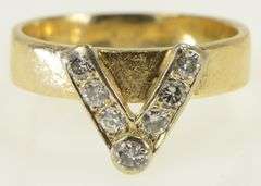 14K Yellow Gold 1930's 0.35 Ctw Diamond V Statement Ring