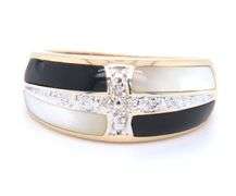 14kt Yellow gold black onyx and MOP diamond accent ring