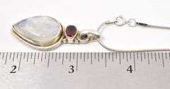 Superb Sterling Silver Moonstone and Ruby Gemstone Pendant Necklace