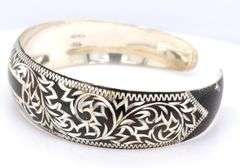925 Sterling silver engraved cuff bangle
