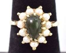 Soulful 10K Yellow Gold Nephrite and Pearl Seed Ring