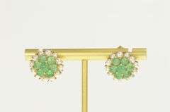 14K Yellow Gold Victorian Emerald Seed Pearl Cluster Stud Earrings
