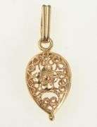14K Rose Gold Puffy Floral Filigree Tear Drop Vintage Pendant
