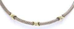 925 Sterling silver two tone X cable collar necklace