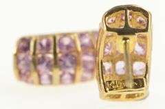 14K Yellow Gold Pink CZ Encrusted Curved Bar Statement Earrings