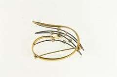 18K Yellow Gold Pearl Diamond Two Tone Vintage Swirl Pin/Brooch