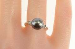 14K White Gold Pearl Diamond Three Stone Engagement Ring