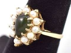 Soulful 10K Yellow Gold Nephrite and Pearl Seed Ring