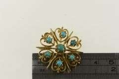 14K Yellow Gold 1960's Turquoise Ornate Star Pendant