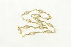 14K Yellow Gold Vintage Pearl Ornate Floral Motif Chain Necklace