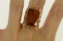 14K Yellow Gold 1960's Citrine Vintage Emerald Cut Ring