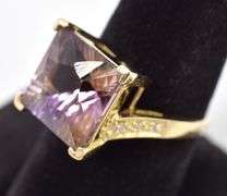 Giant 14K Yellow Gold Ametrine and Diamond Ring
