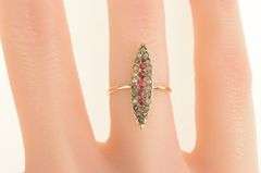14K Yellow Gold Victorian Ruby Seed Pearl Navette Ring